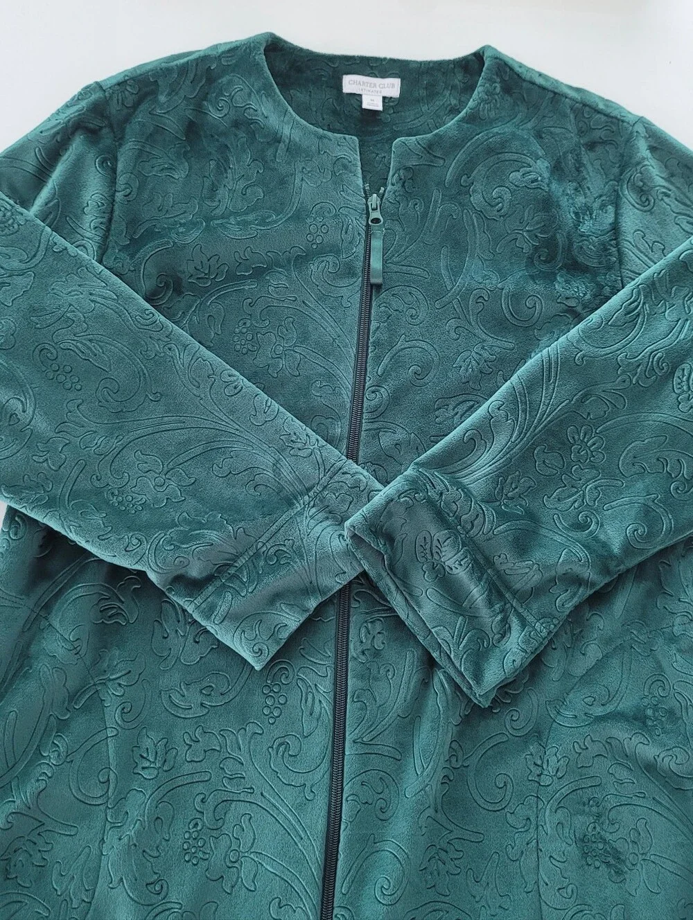 Charter Club Women's Embossed Velour Zip-Front Robe  Exclusive Size M